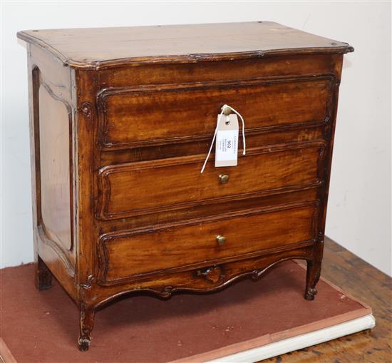 A 19th century French walnut miniature commode W.44cm